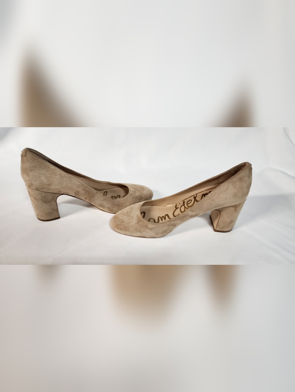 Sam Edelman Taupe Suede Mid Block Heel Pumps Sz 9